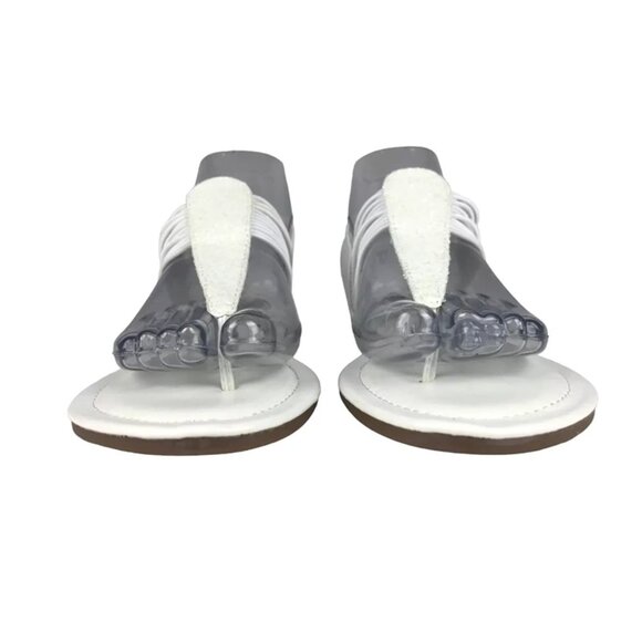 Dream Pairs Womens White Manmade T Strap Sparkly Flat Slingback Sandal Size 8.5 - Picture 3 of 10